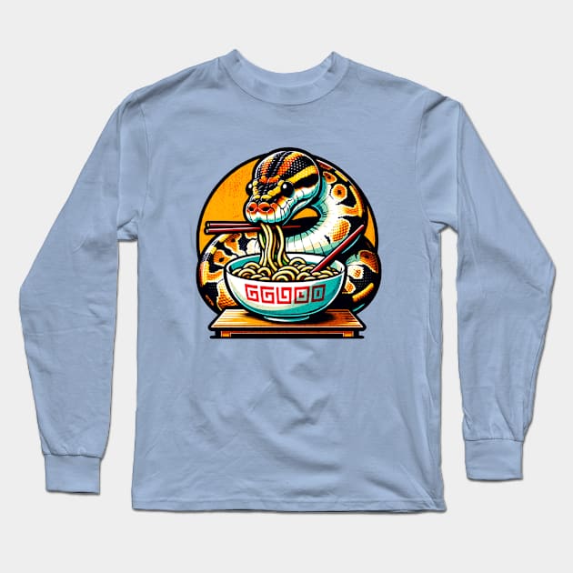 Ball Python Eating Ramen, Cute Kawaii Japan Snake Reptile Lover Long Sleeve T-Shirt by ThatVibe